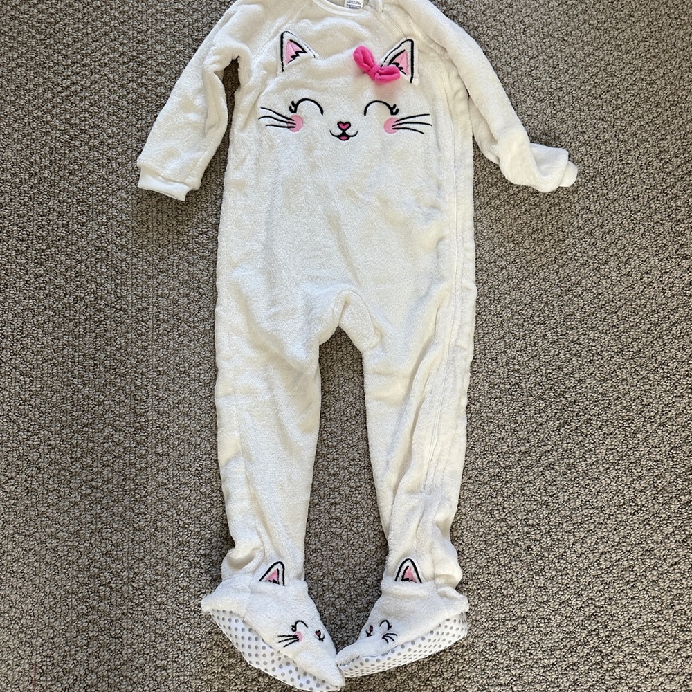 Cozy Cat Face Kids One Piece Pajama - Cream